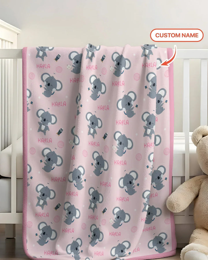 Custom Name Cosmic Koala Bamboo Blanket