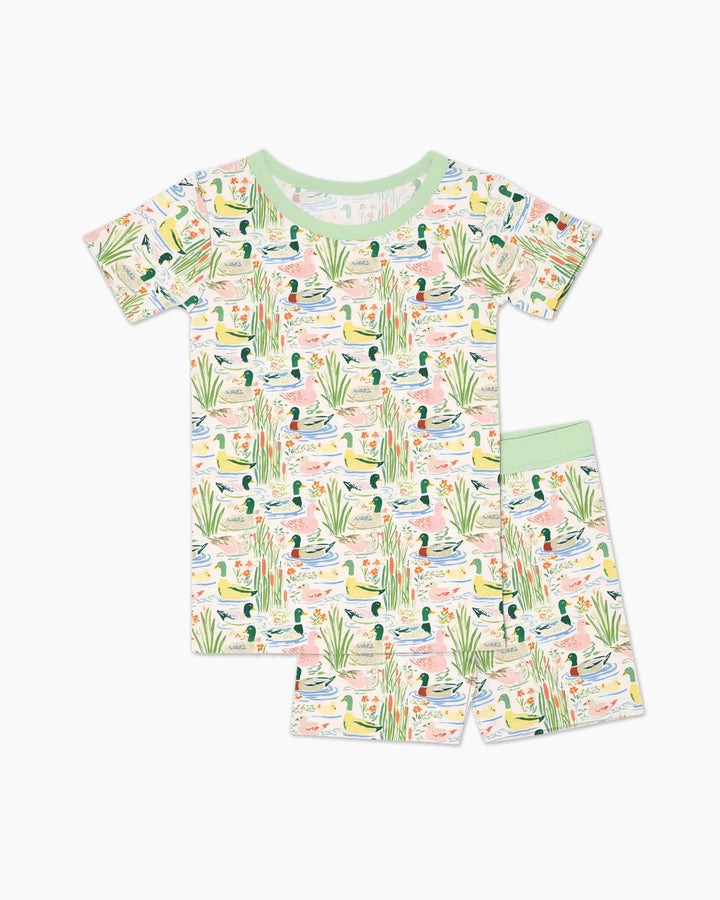Whimsical Mallard Duck Bamboo Two Piece Short Sleeve Shorts Pajama Set