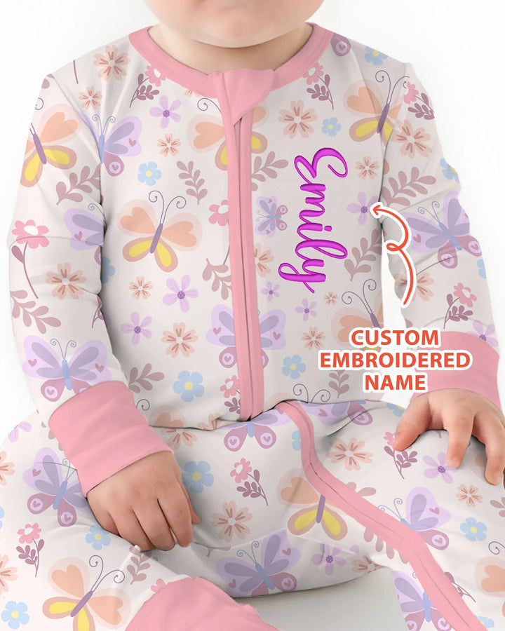 Custom Embroidered Name Butterfly Bamboo Convertible Zippy