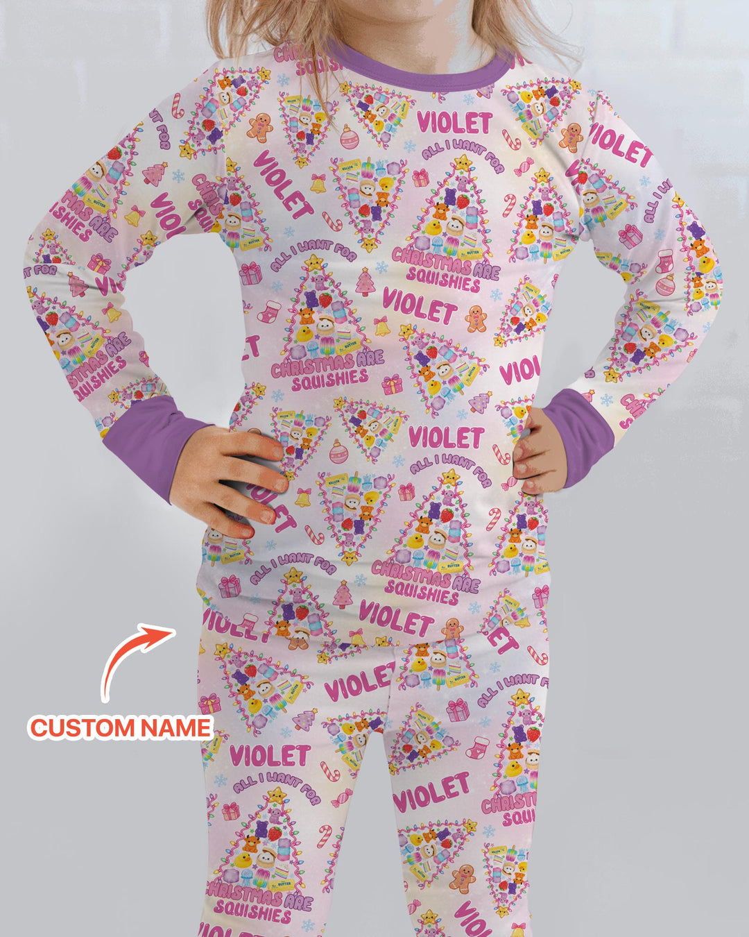 Custom Name All I Want For Christmas Are Squishies Bamboo Two Piece Long Sleeve Pajama Set
