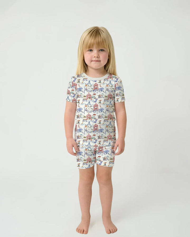Vintage Lousiana Circus Toile Family Matching Bamboo Two Piece Short Sleeve Shorts Pajama Set