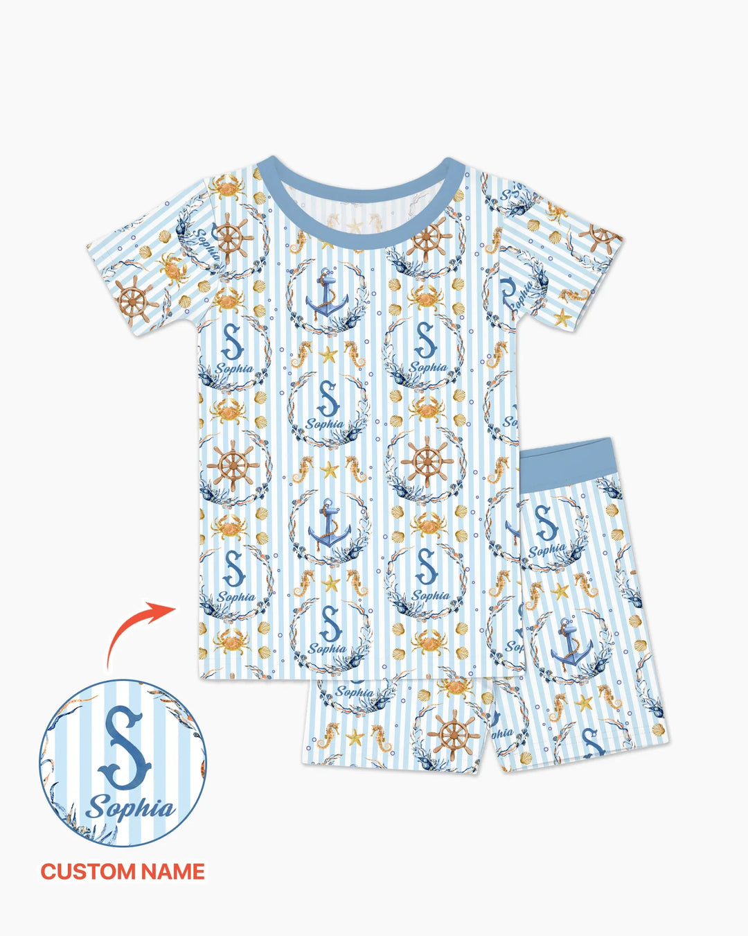 Bon Voyage Custom Name Bamboo Two Piece Short Sleeve Shorts Pajama Set