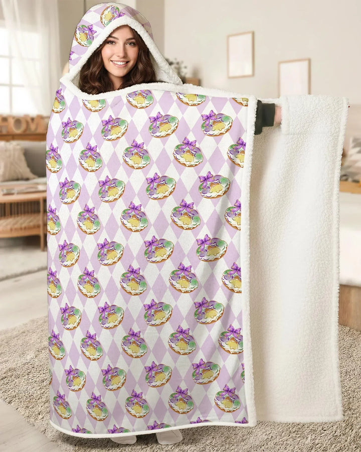 Mardi Gras Donut Bamboo Wearable Hooded Blanket