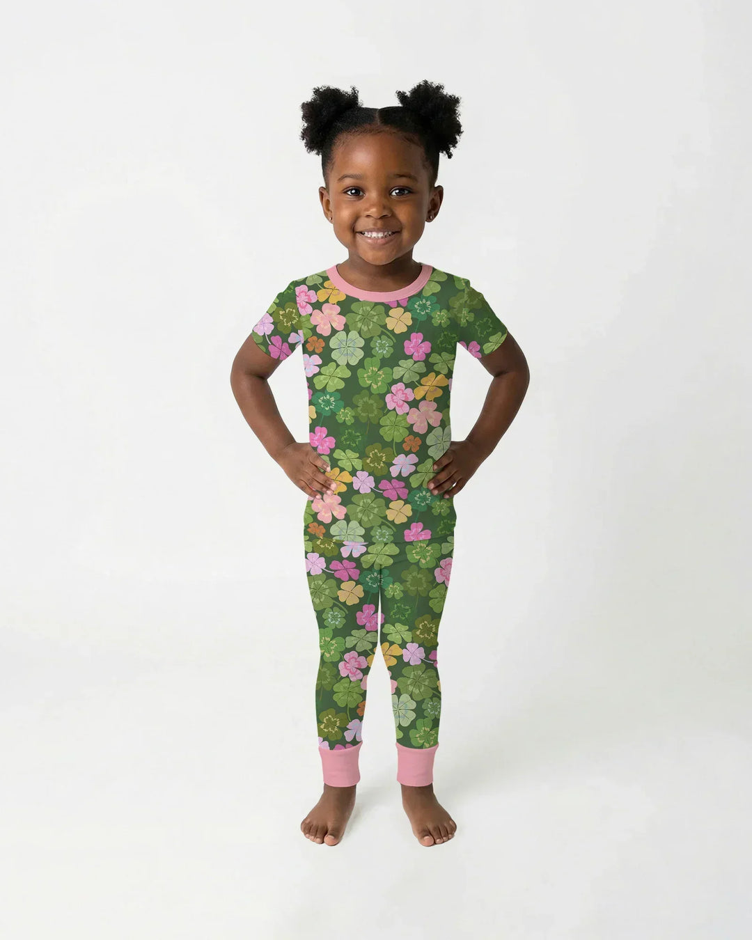 Lucky 4 Leaf Clover Bamboo Two Piece Short Sleeve Pajama Set