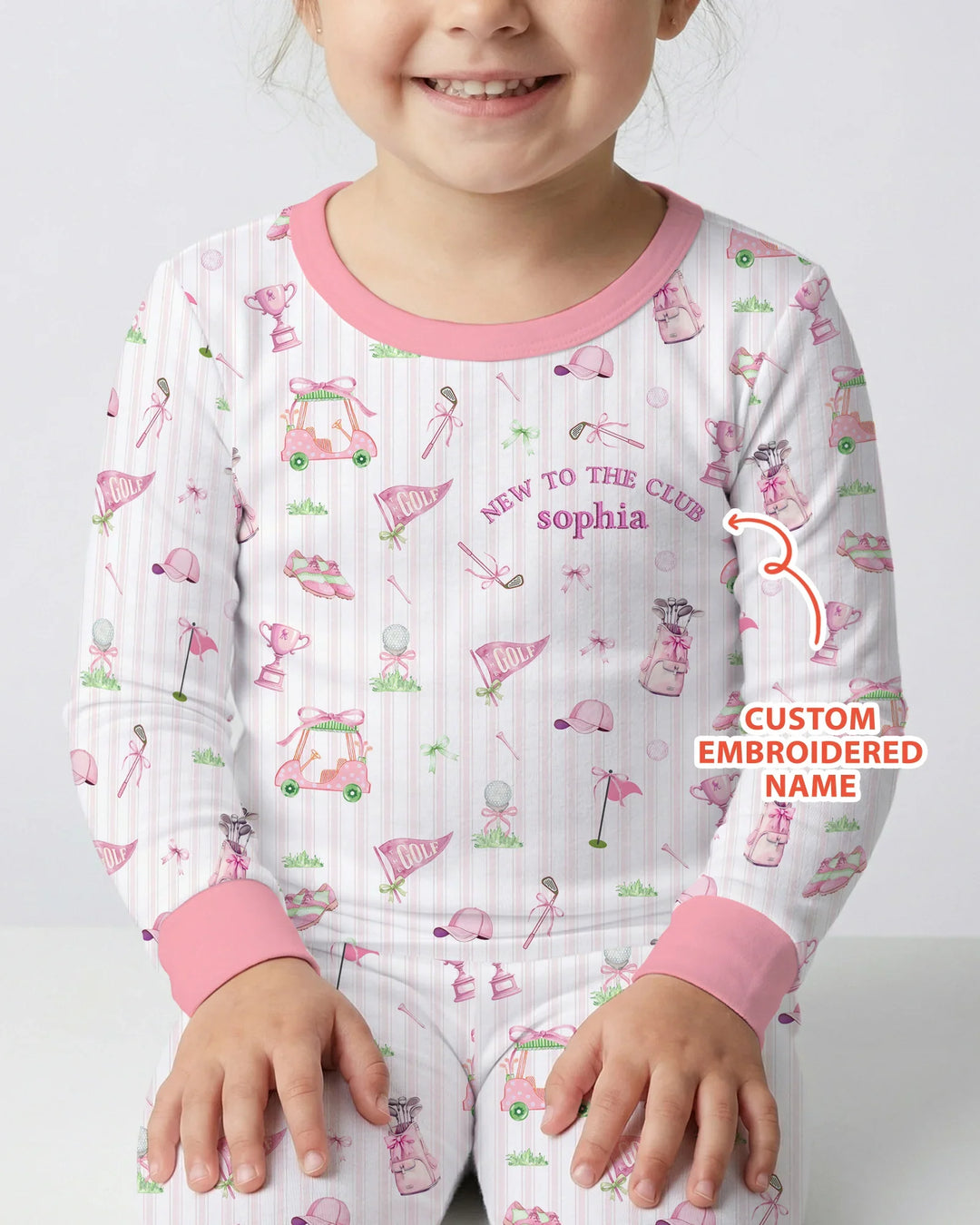 Personalized Embroidered Golf Baby Girl Bamboo Two Piece Long Sleeve Pajama Set