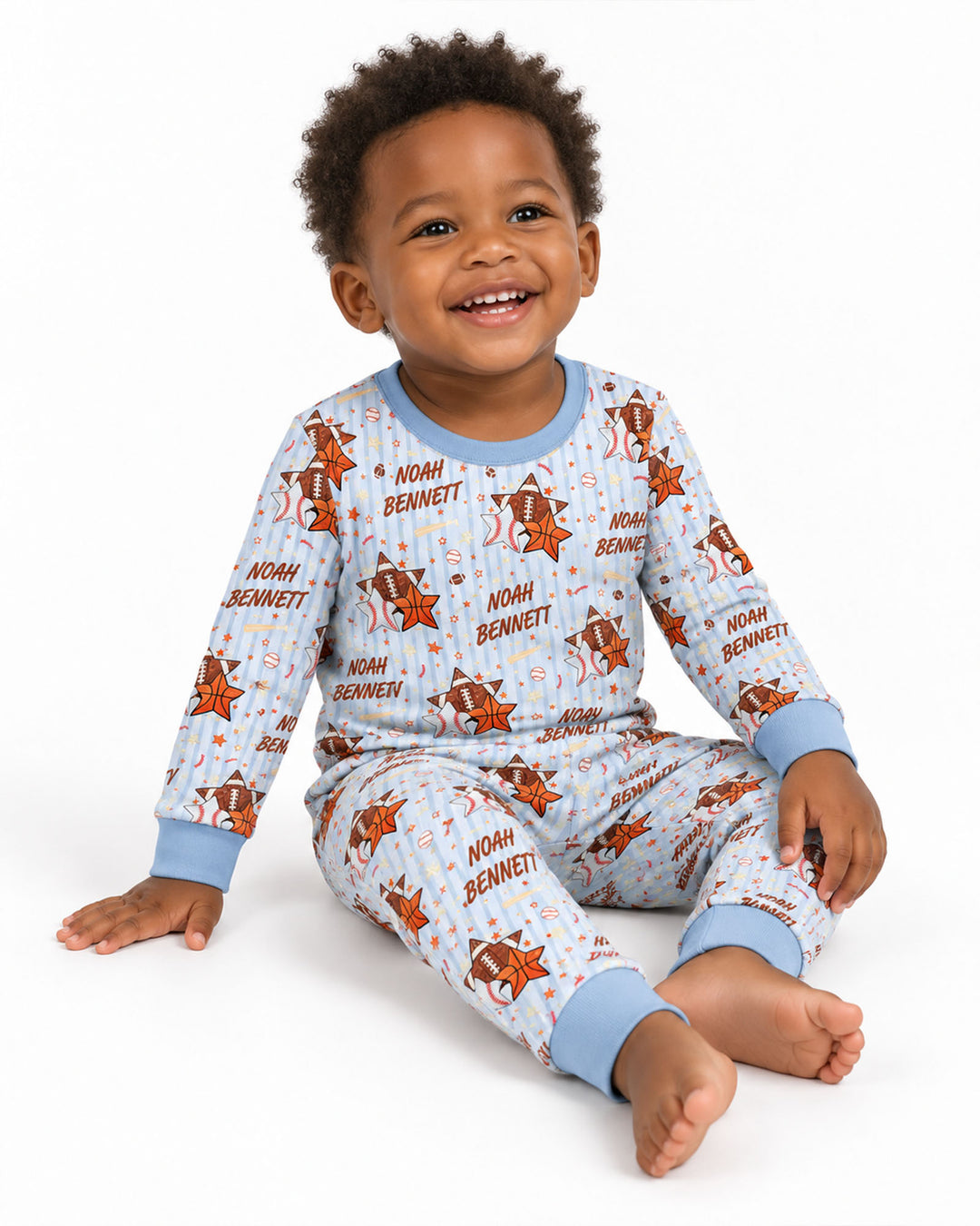 Sport Balls Custom Name Bamboo Two Piece Long Sleeve Pajama Set