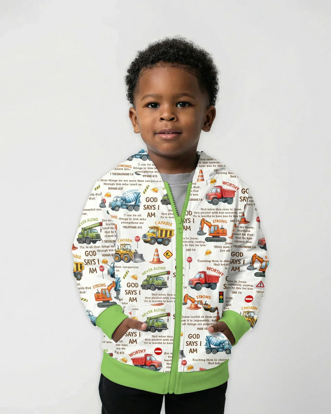 Bible Verse Construction Trucks Bamboo Zip Hoodie