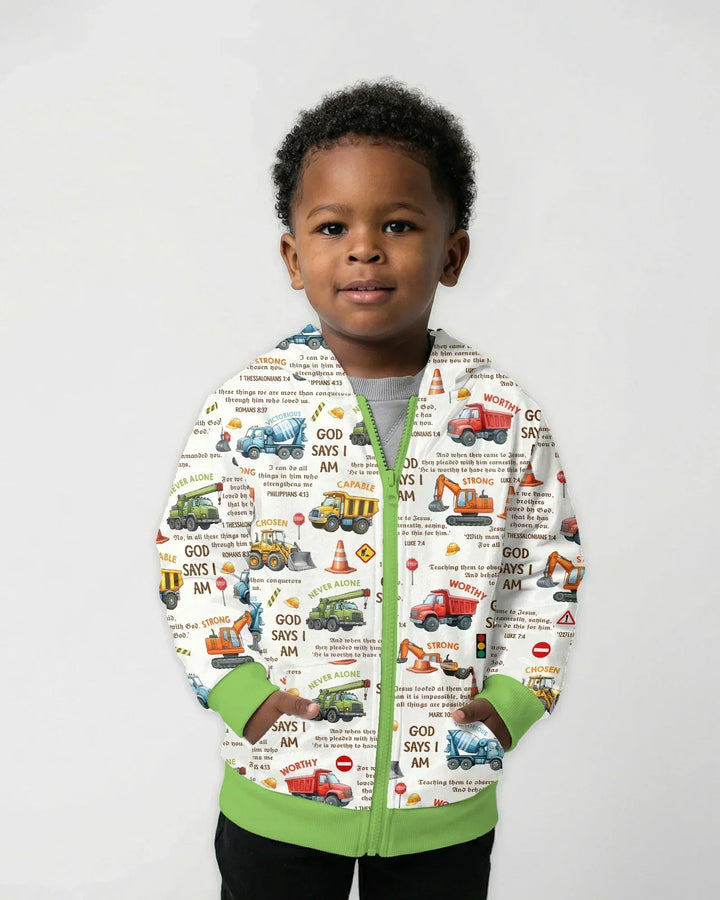 Bible Verse Construction Trucks Bamboo Zip Hoodie