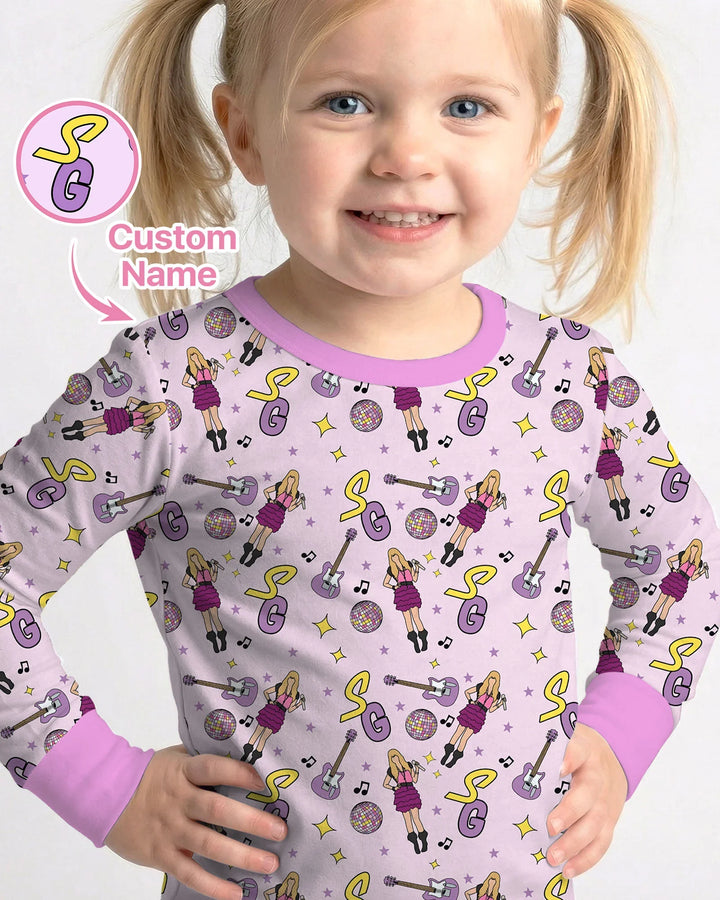Custom Name Mini Rockstar Two Piece Long Sleeve Pajama Set