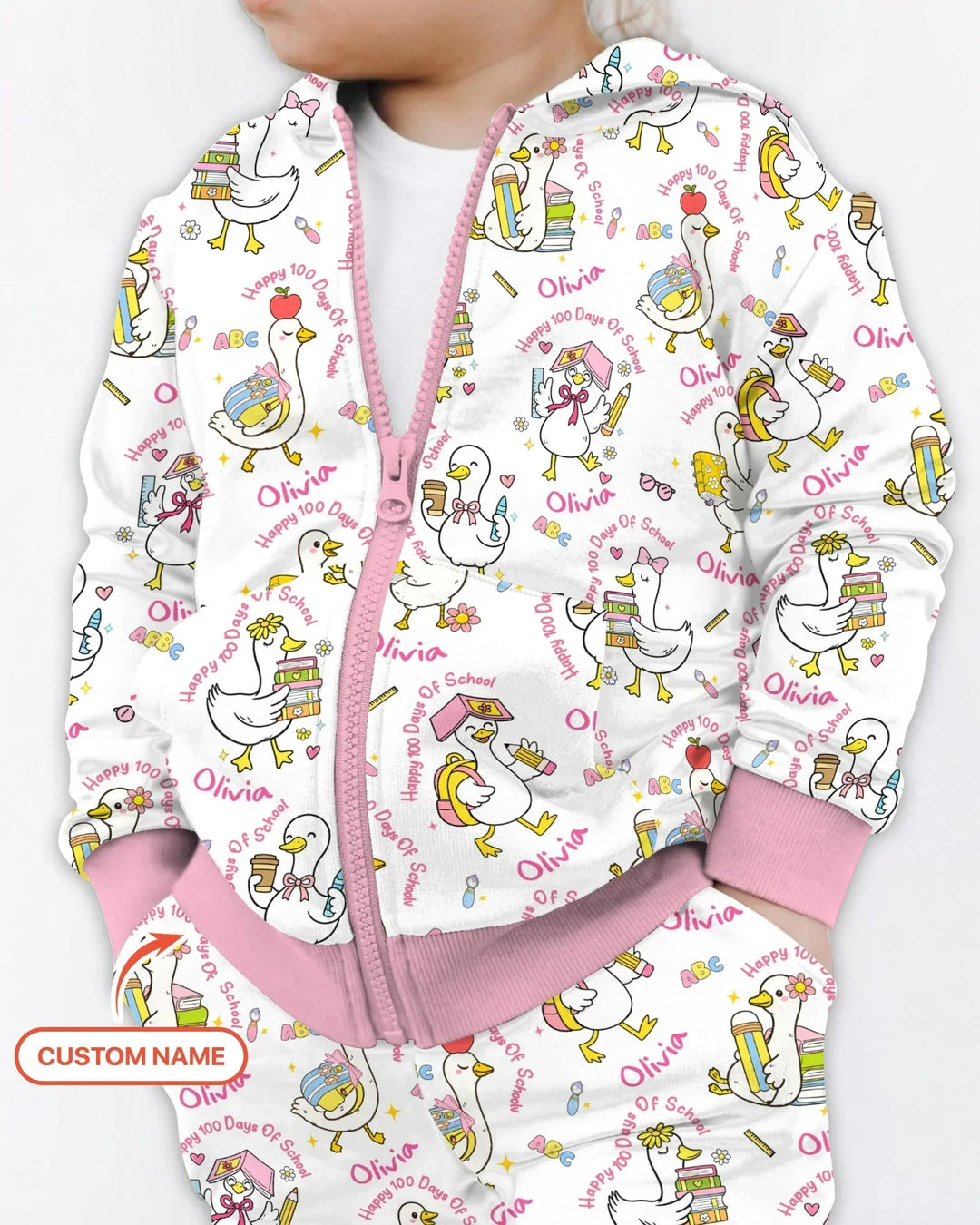 Custom Name Goose Happy 100 Days Of School Bamboo Zip Hoodie