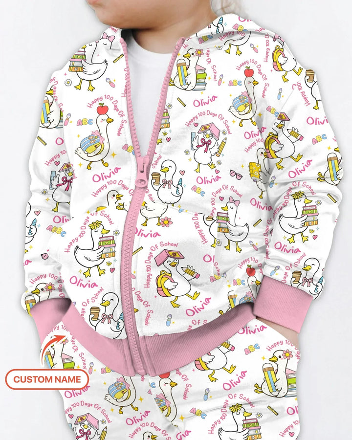 Custom Name Goose Happy 100 Days Of School Bamboo Zip Hoodie