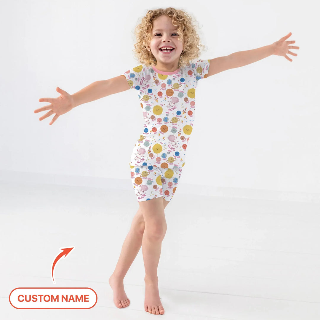 Custom Name Little's Kid into Universer Bamboo Two Piece Short Sleeve Shorts Pajama Set