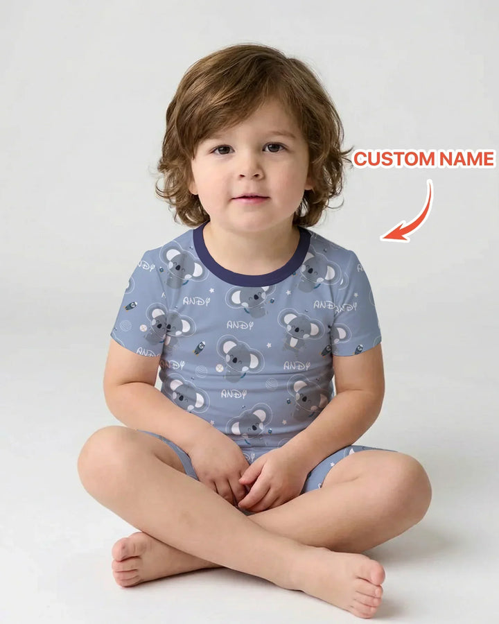 Custom Name Cosmic Koala Bamboo Two Piece Short Sleeve Shorts Pajama Set
