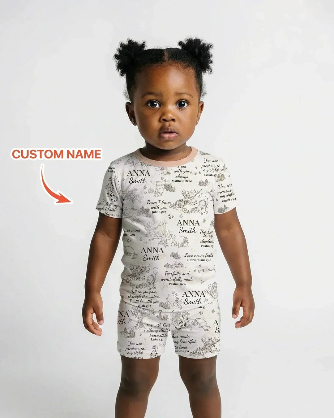 Classic Bear Bible Verse Custom Name Bamboo Two Piece Short Sleeve Shorts Pajama Set