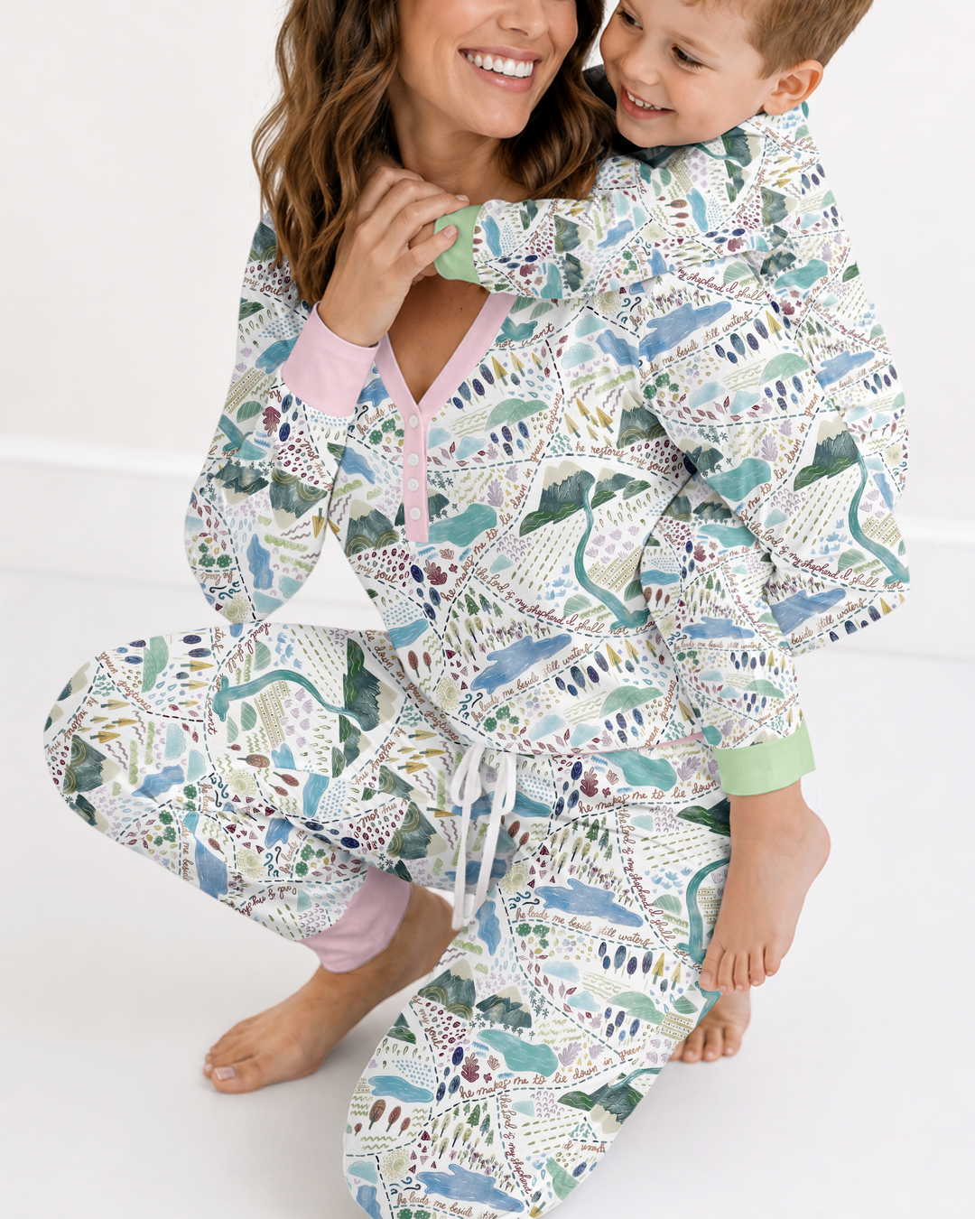 Whimsical Psalms 23 Map Bamboo Two Piece Long Sleeve Pajama Set