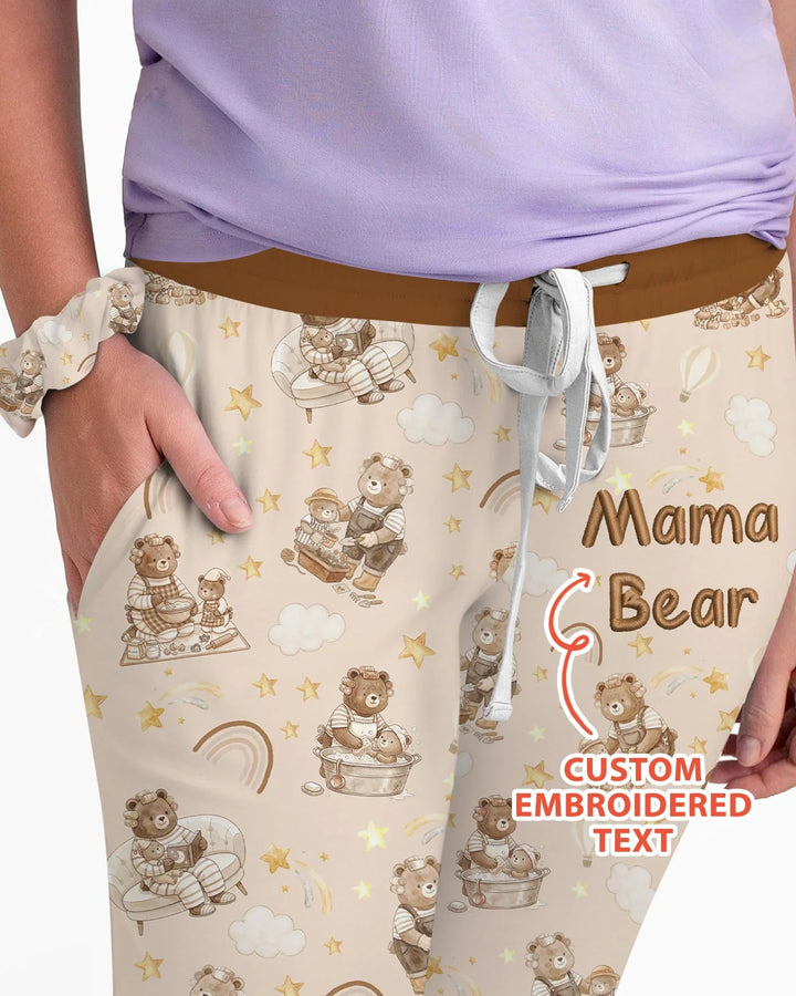 Embroidered Mama Bear and Baby Bear Bamboo Women Pajama Set