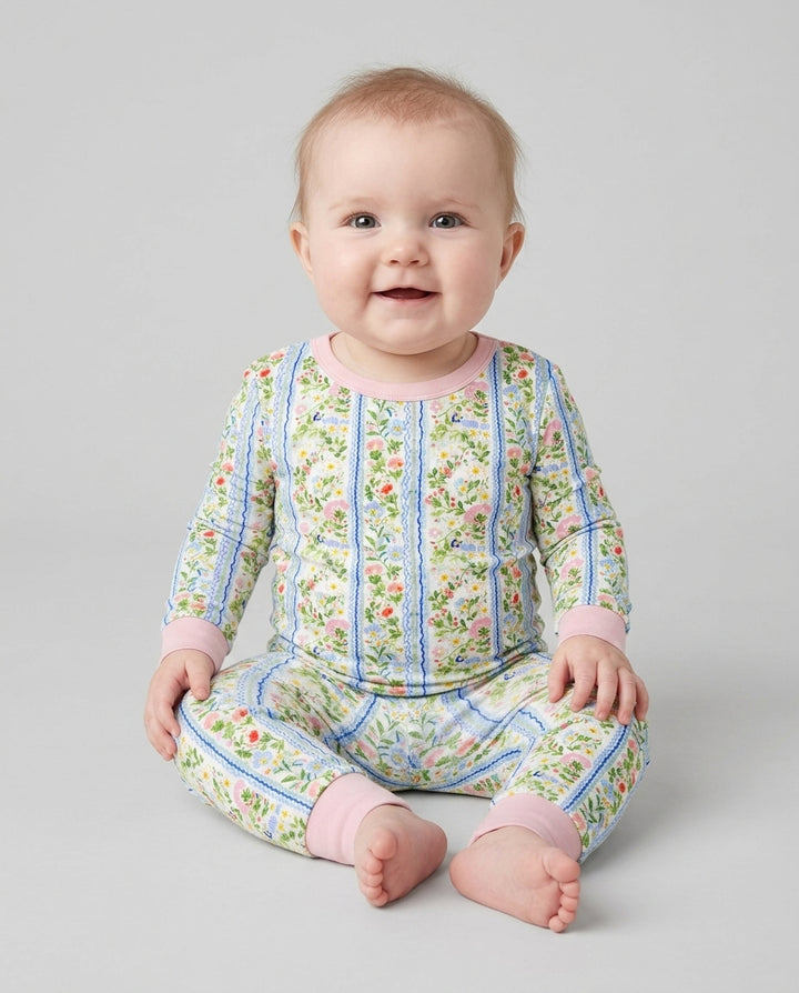 Paste Floral Girl Bamboo Two Piece Long Sleeve Pajama Set