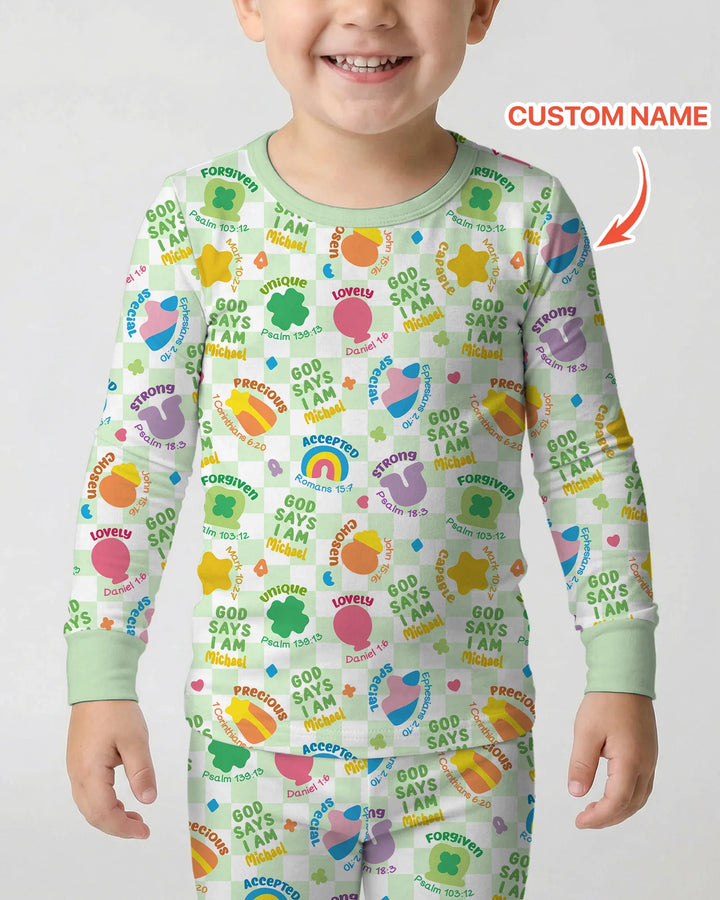 God Says I Am St. Patrick’s Day Custom Name Family Matching Bamboo Two Piece Long Sleeve Pajama Set