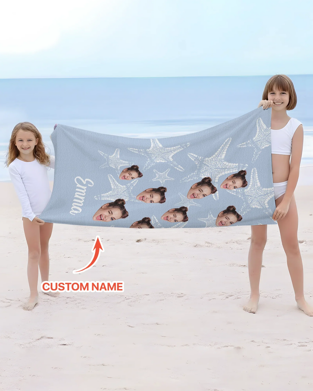 Custom Photo Starfish With Names Bamboo Beach Towel