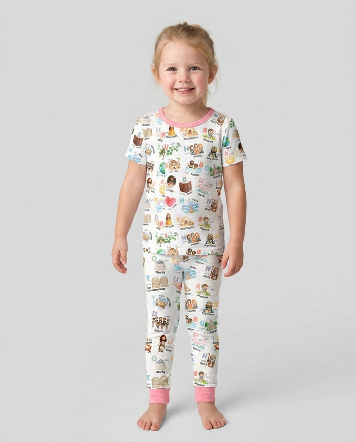 Bible ABC Alphabet Bamboo Two Piece Short Sleeve Pajama Set