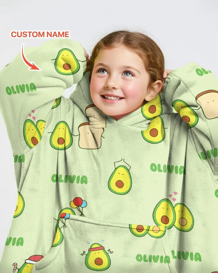 Custom Name Cute Avocado Bamboo Blanket Hoodie