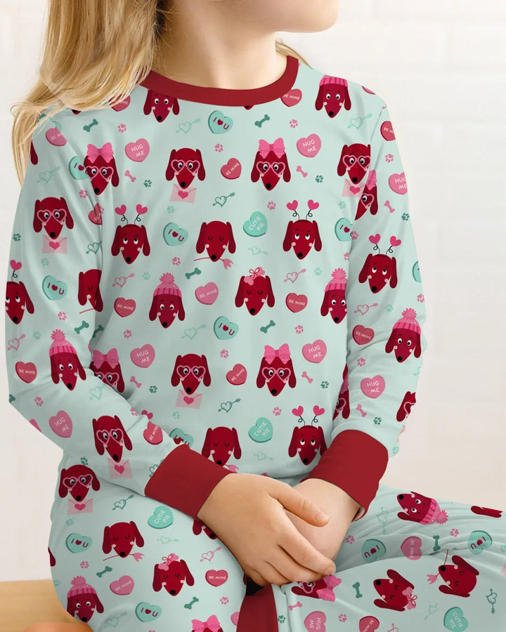 Dachshund Is My Valentine Bamboo Two Piece Long Sleeve Pajama Set