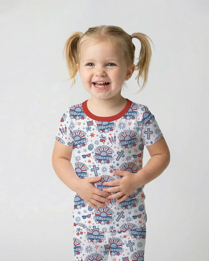 One Nation Under God Family Matching Bamboo Two Piece Short Sleeve Pajama Set