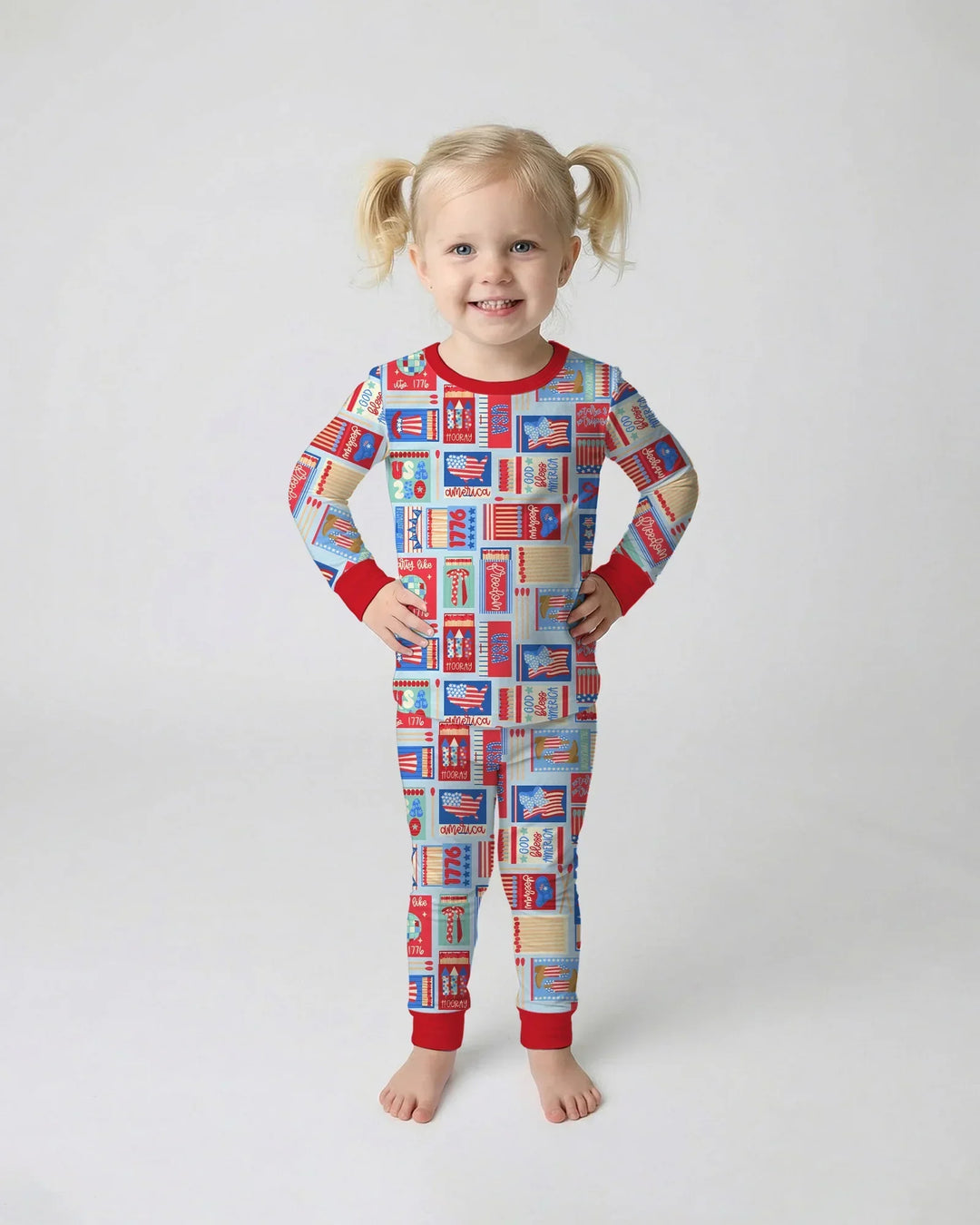 Patriotic Matchbox Family Matching Bamboo Two Piece Long Sleeve Pajama Set