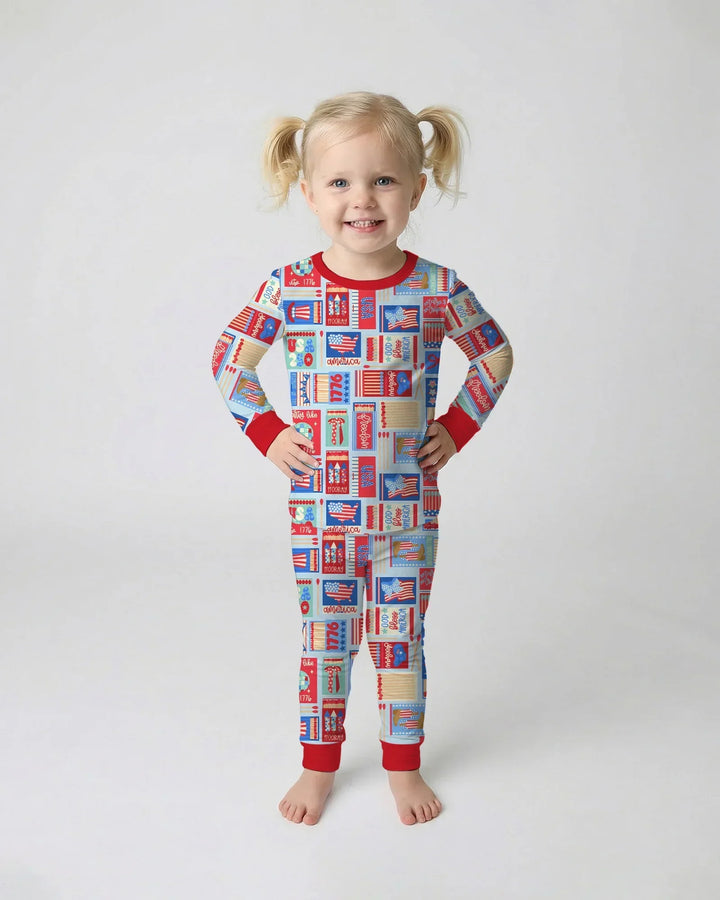 Patriotic Matchbox Family Matching Bamboo Two Piece Long Sleeve Pajama Set
