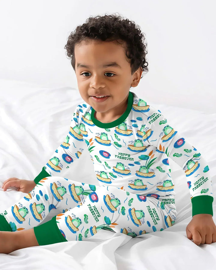Hoppy Passover Family Matching Bamboo Two Piece Long Sleeve Pajama Set