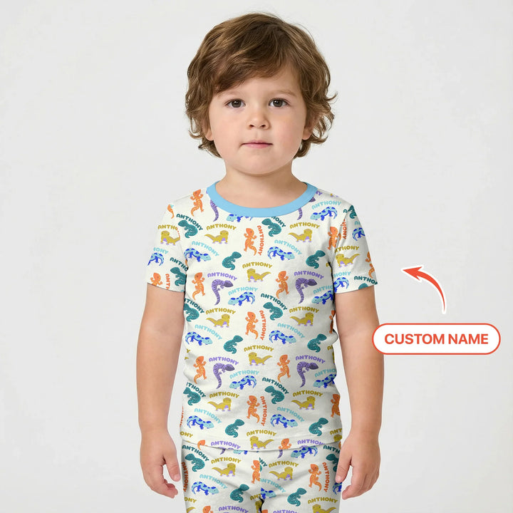 Custom Name Little Salamander Bamboo Two Piece Short Sleeve Shorts Pajama Set