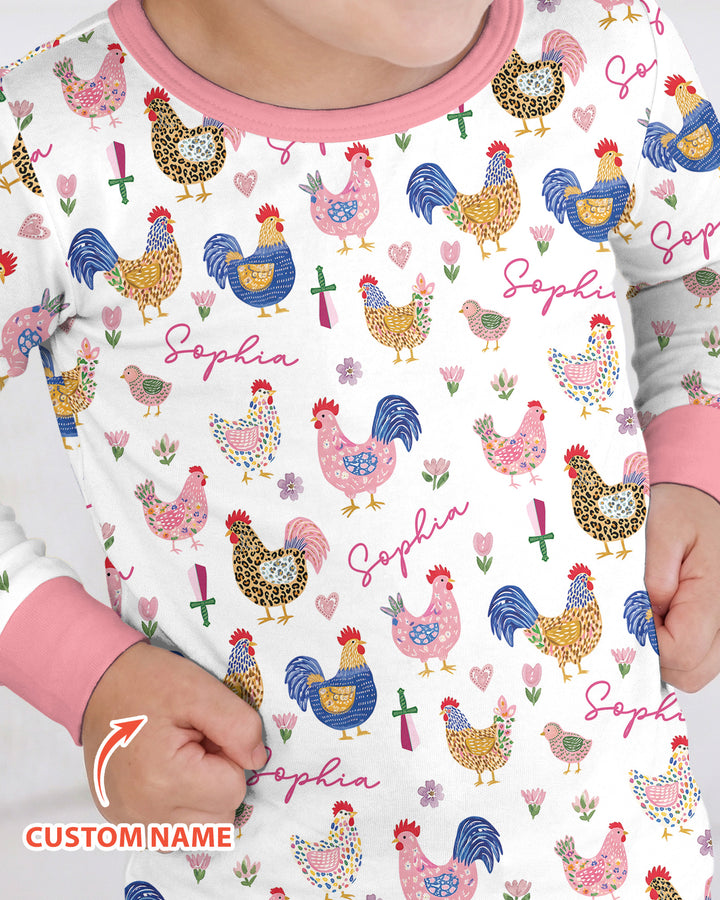 Cluck And Cozy Bamboo Two Piece Long Sleeve Pajama Set
