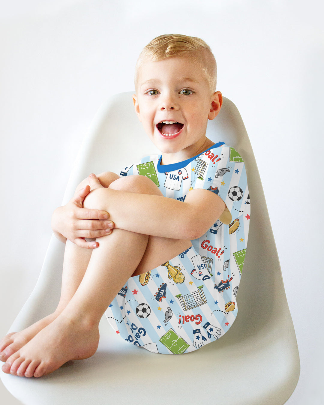 Striped Soccer Game Day Family Matching Bamboo Two Piece Short Sleeve Shorts Pajama Set