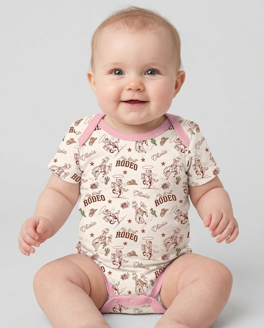 Custom Name First Rodeo Family Matching Bamboo Bodysuit