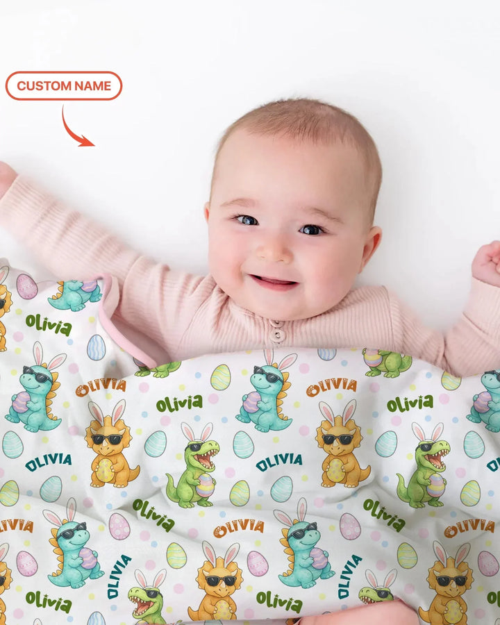 Custom Name Dinosaur on the Hunt Bamboo Blanket