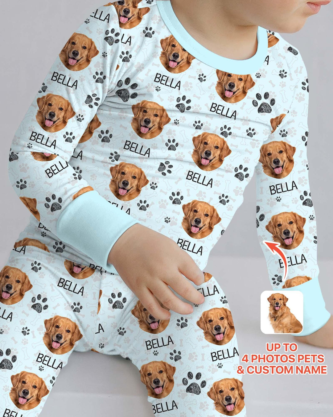 Custom Dog Photo With Paw  Bamboo Two Piece Long Sleeve Pajama Set
