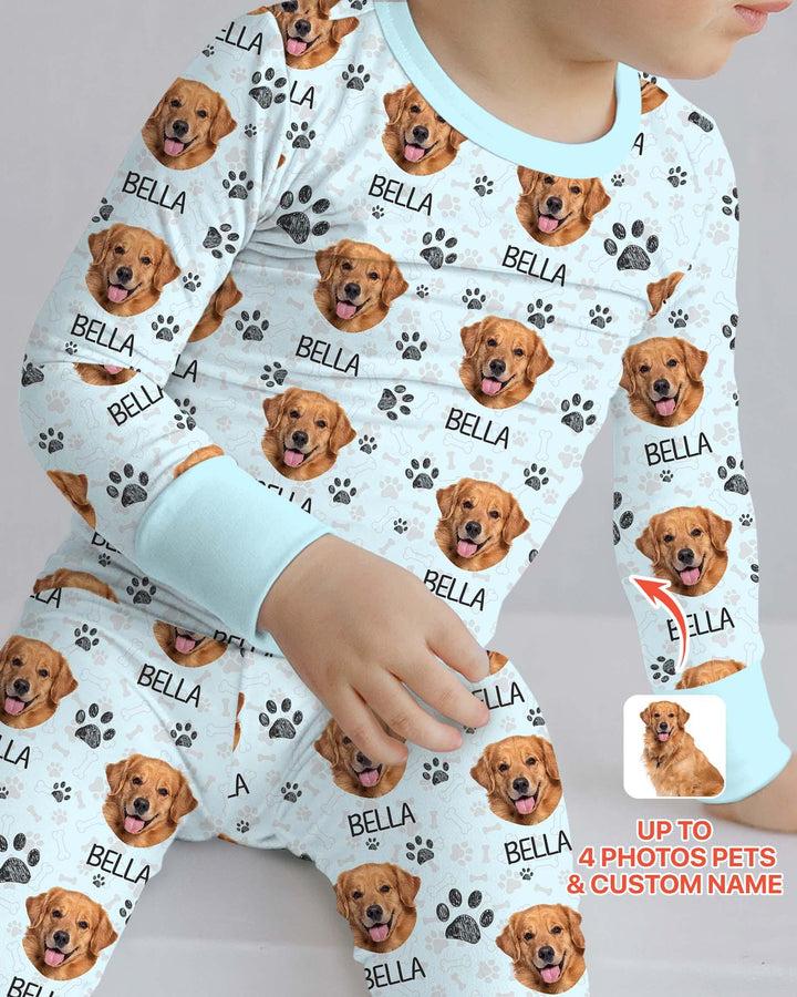 Custom Dog Photo With Paw  Bamboo Two Piece Long Sleeve Pajama Set