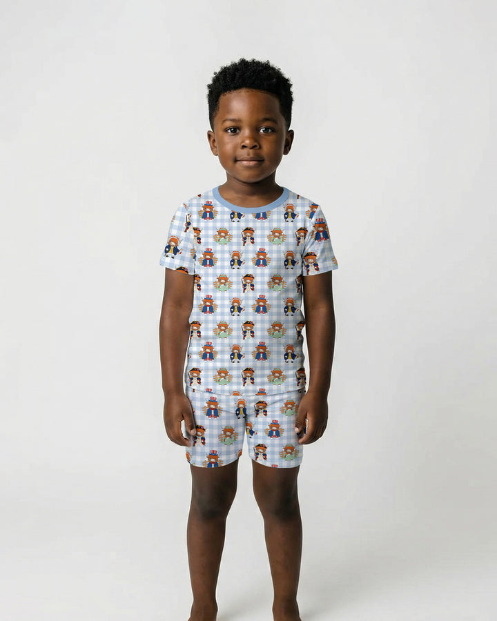 Patriotic 4th of July Highland Cow Bamboo Two Piece Short Sleeve Shorts Pajama Set
