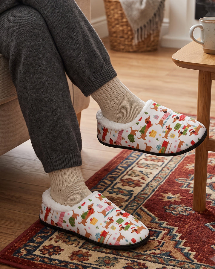 Christmas Dachshund Flat Scuff Slipper