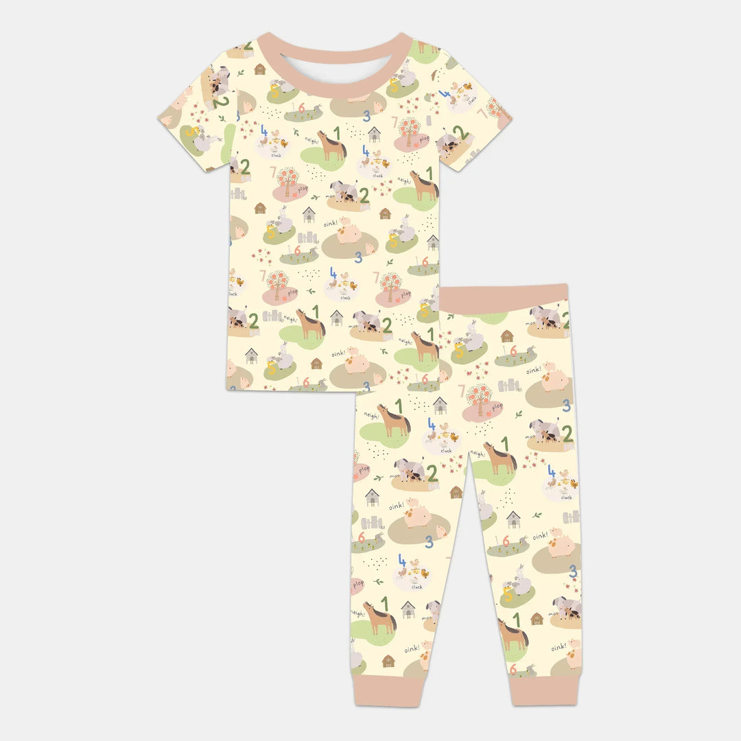 Farm Animal Counting Bamboo Two Piece Short Sleeve Pajama Set