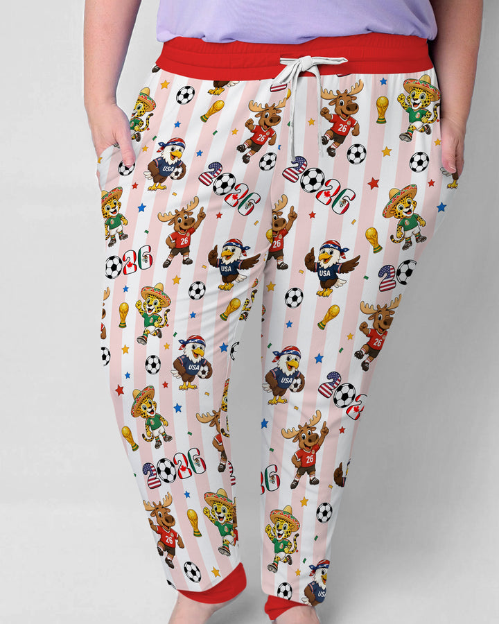 Striped Cute Mascots Soccer Cup 2026 Bamboo Women Pajama Set