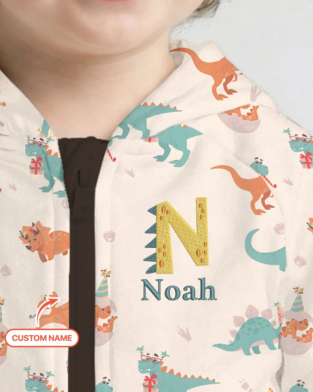 Custom Embroidered Name Dinosaurs Bamboo Zip Hoodie