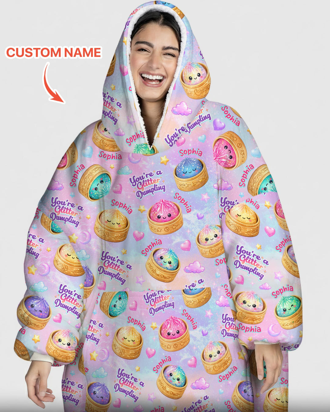Custom Name You're A Glitter Dumpling Bamboo Blanket Hoodie