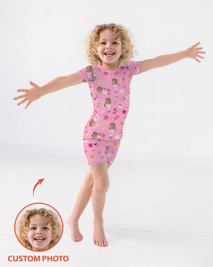 Custom Image Chemical Laboratory Bamboo Two Piece Short Sleeve Shorts Pajama Set