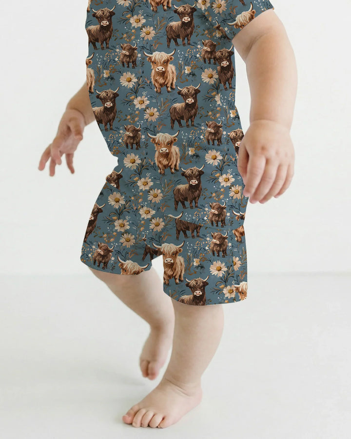 Majestic Highland Cows Family Matching Bamboo Two Piece Short Sleeve Shorts Pajama Set