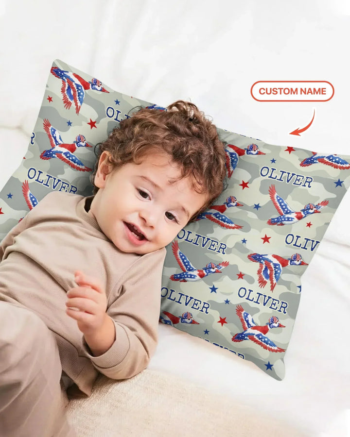 Custom Name America Mallard Duck Family Matching Bamboo Pillow Case
