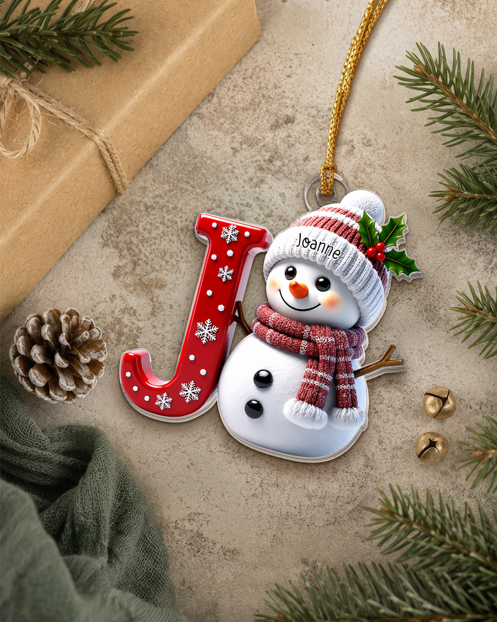 Snowman Merry Christmas Custom Name Acrylic Ornament