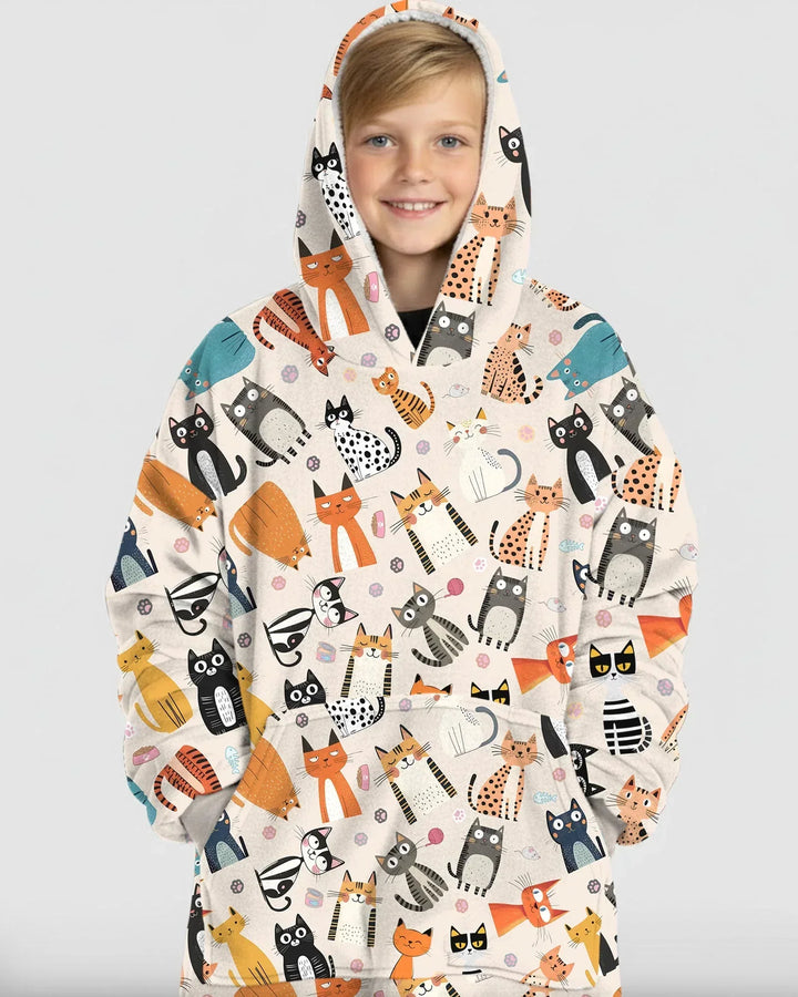 Goofy Mischief Cat Family Matching Custom Bamboo Blanket Hoodie