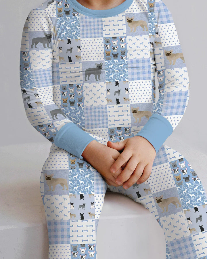 Frenchies Patchwork Family Matching Bamboo Two Piece Long Sleeve Pajama Set