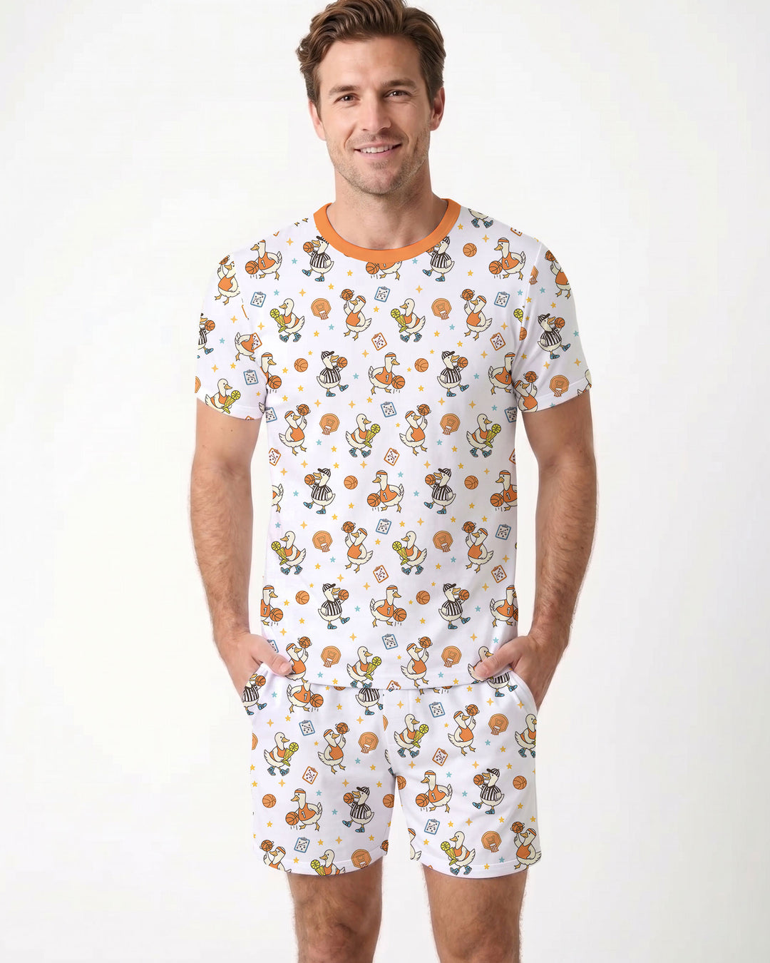 Silly Goose Playing Basketball Bamboo Men Short Sleeve Short Pajama Set